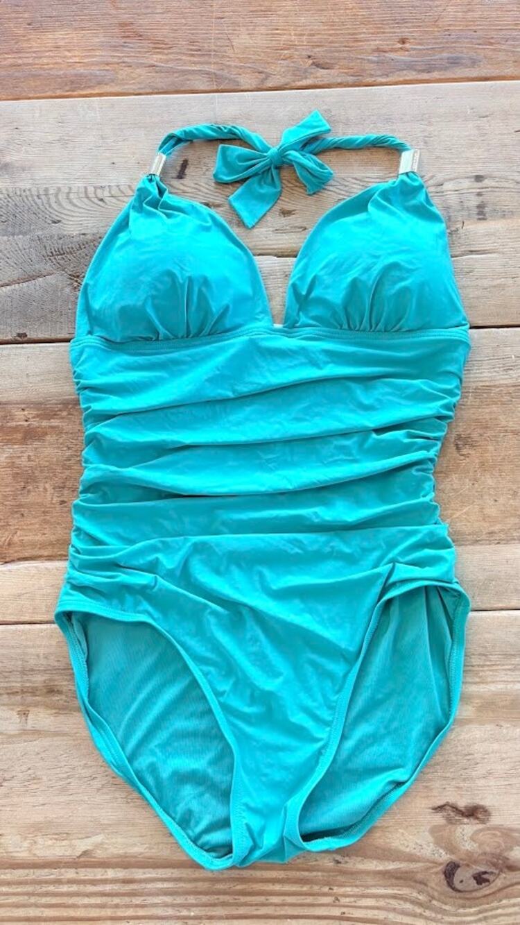 Calvin‎ Klein Teal Green SIZE 10 Shirred Halter One Piece